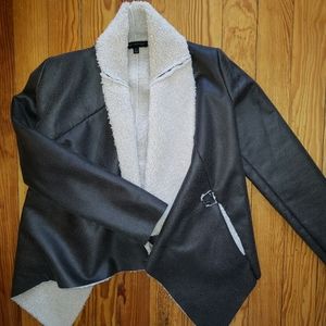 MM Couture Raw Edge Suede Faux Shearling Coat